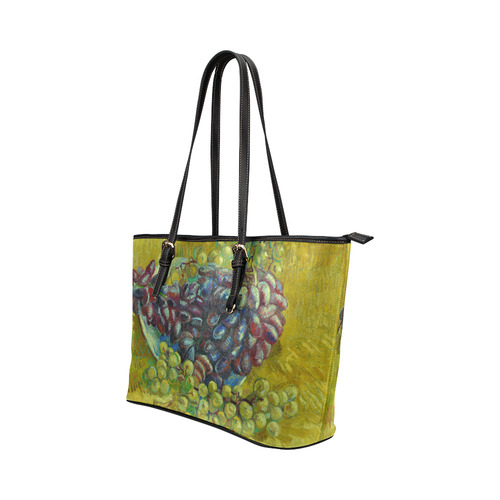 Vincent van Gogh Grapes Fine Art Painting Leather Tote Bag/Small (Model 1651)