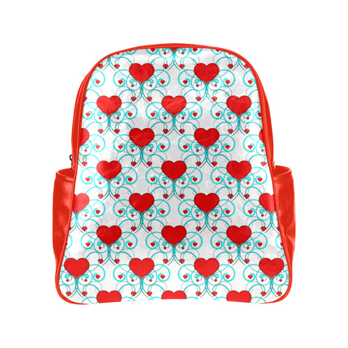 Aqua Flourish Heart Pattern Multi-Pockets Backpack (Model 1636)