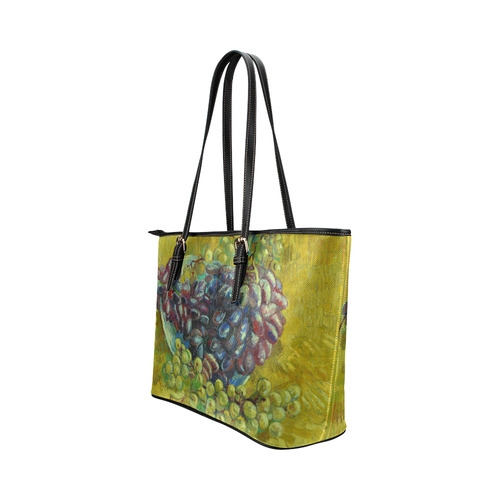 Vincent van Gogh Grapes Fine Art Painting Leather Tote Bag/Small (Model 1651)