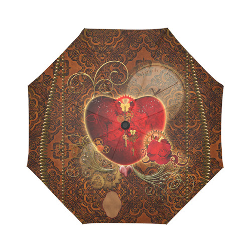Steampunk, valentines heart with gears Auto-Foldable Umbrella (Model U04)