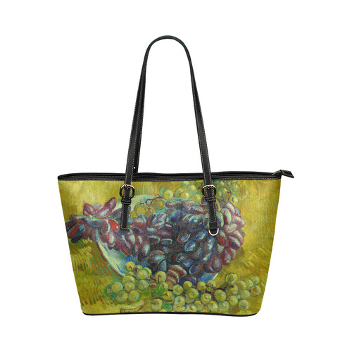 Vincent van Gogh Grapes Fine Art Painting Leather Tote Bag/Small (Model 1651)