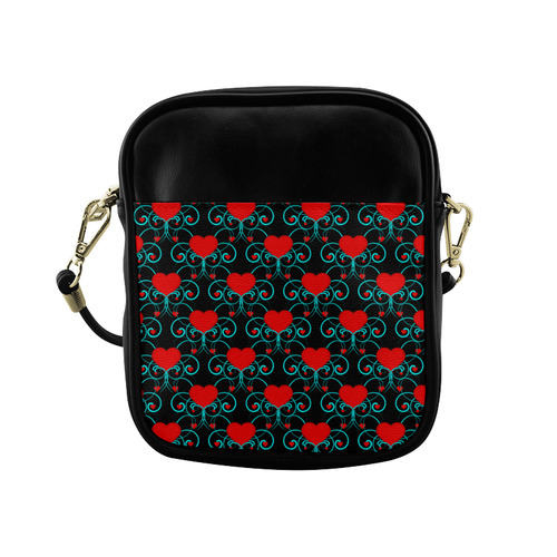 Hearts and Aqua Flourish Pattern Sling Bag (Model 1627)