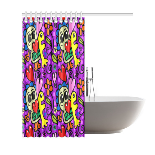 Valentine Hearts Skulls Flowers Pop Art Shower Curtain 69"x72"