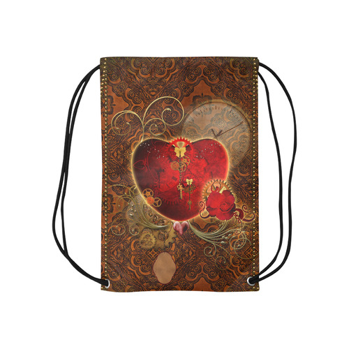 Steampunk, valentines heart with gears Small Drawstring Bag Model 1604 (Twin Sides) 11"(W) * 17.7"(H)