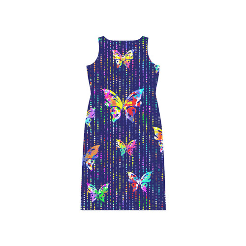 Butterflies On Dotted Lines Pattern Phaedra Sleeveless Open Fork Long Dress (Model D08)