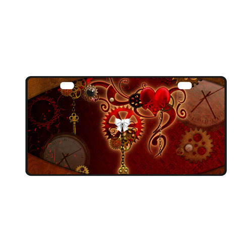 steampunk, hearts, clocks and gears License Plate