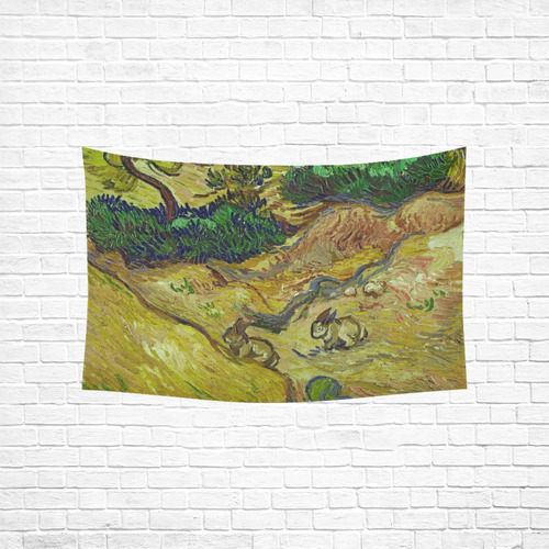 Vincent van Gogh Landscape with Rabbits Cotton Linen Wall Tapestry 60"x 40"