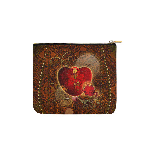 Steampunk, valentines heart with gears Carry-All Pouch 6''x5''