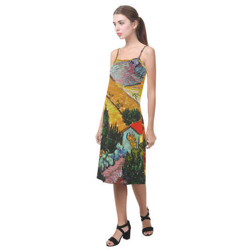 Vincent van Gogh Landscape House Ploughman Alcestis Slip Dress (Model D05)