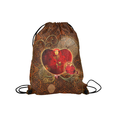 Steampunk, valentines heart with gears Medium Drawstring Bag Model 1604 (Twin Sides) 13.8"(W) * 18.1"(H)