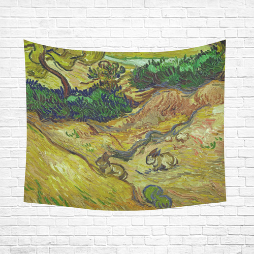 Vincent van Gogh Landscape with Rabbits Cotton Linen Wall Tapestry 60"x 51"