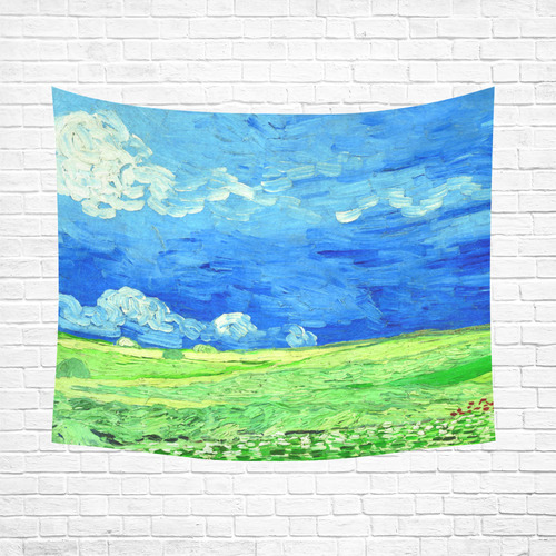 Vincent van Gogh Wheatfield Under Cloudy Sky Cotton Linen Wall Tapestry 60"x 51"