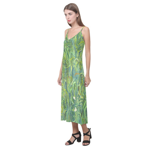 Vincent van Gogh Ears of Wheat V-Neck Open Fork Long Dress(Model D18)