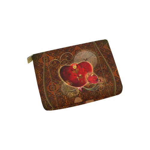 Steampunk, valentines heart with gears Carry-All Pouch 6''x5''