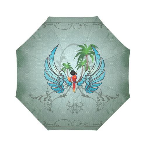 cute parrot with wings and palm Auto-Foldable Umbrella (Model U04)