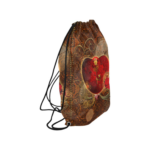 Steampunk, valentines heart with gears Small Drawstring Bag Model 1604 (Twin Sides) 11"(W) * 17.7"(H)