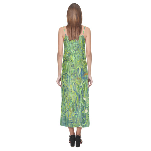 Vincent van Gogh Ears of Wheat V-Neck Open Fork Long Dress(Model D18)