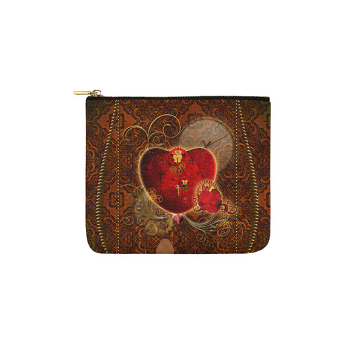 Steampunk, valentines heart with gears Carry-All Pouch 6''x5''