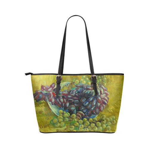 Vincent van Gogh Grapes Fine Art Painting Leather Tote Bag/Small (Model 1651)