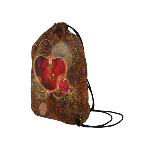 Steampunk, valentines heart with gears Medium Drawstring Bag Model 1604 (Twin Sides) 13.8"(W) * 18.1"(H)