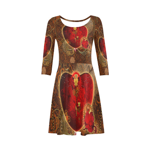 Steampunk, valentines heart with gears 3/4 Sleeve Sundress (D23)