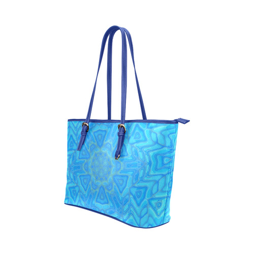 Blue Green and Turquoise Ice Flower Leather Tote Bag/Small (Model 1651)