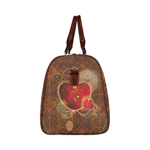 Steampunk, valentines heart with gears Waterproof Travel Bag/Small (Model 1639)