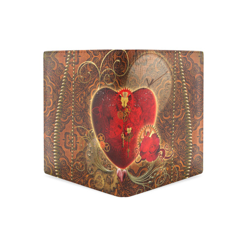 Steampunk, valentines heart with gears Men's Leather Wallet (Model 1612)