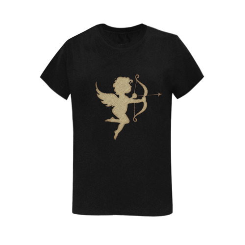 Gold Cupid Black Women's T-Shirt in USA Size (Two Sides Printing)