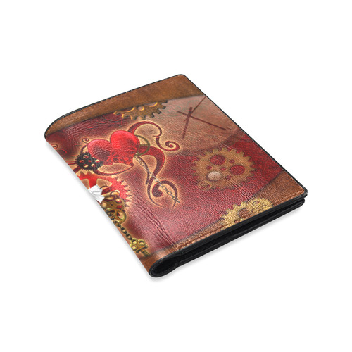 steampunk, hearts, clocks and gears Men's Leather Wallet (Model 1612)