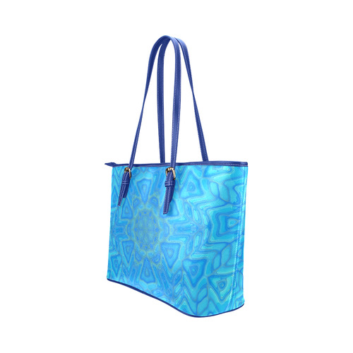 Blue Green and Turquoise Ice Flower Leather Tote Bag/Small (Model 1651)
