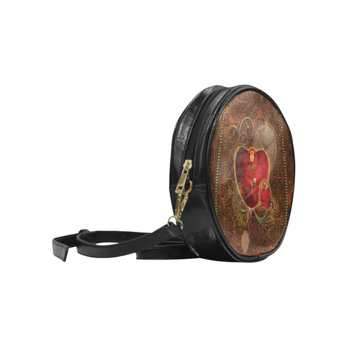 Steampunk, valentines heart with gears Round Sling Bag (Model 1647)