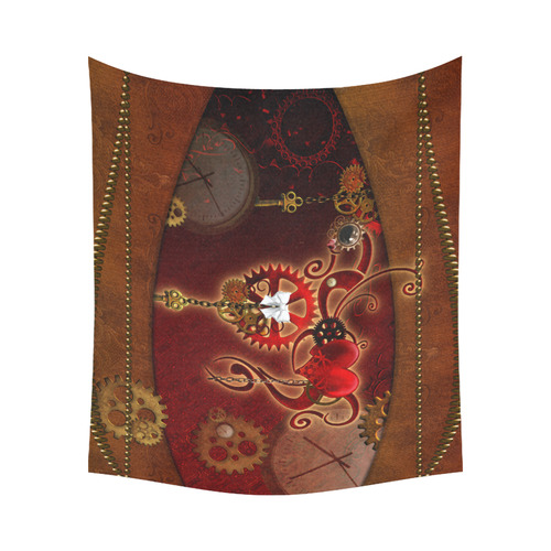 steampunk, hearts, clocks and gears Cotton Linen Wall Tapestry 60"x 51"