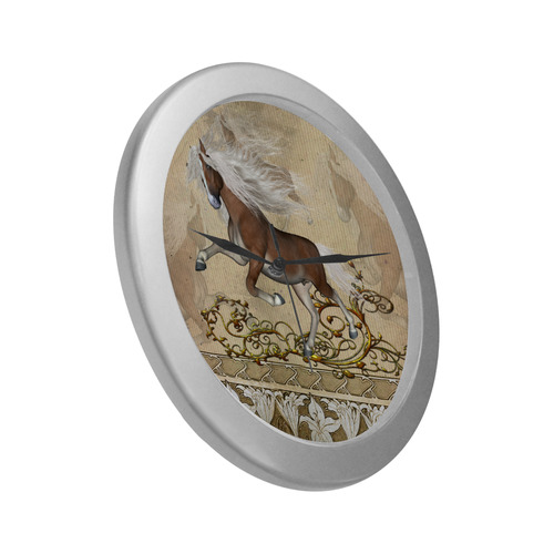 Wonderful wild horse Silver Color Wall Clock