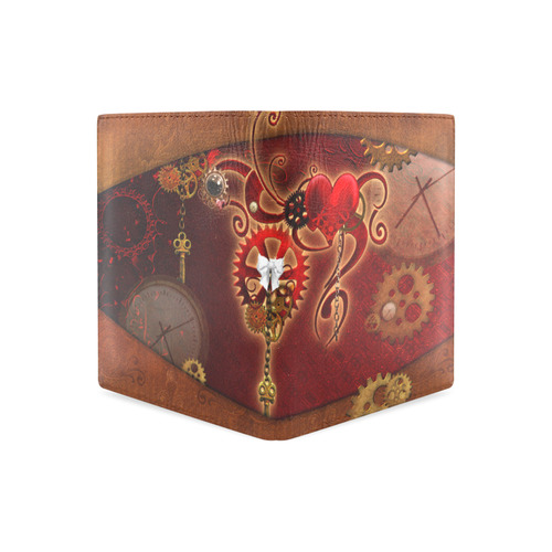 steampunk, hearts, clocks and gears Men's Leather Wallet (Model 1612)