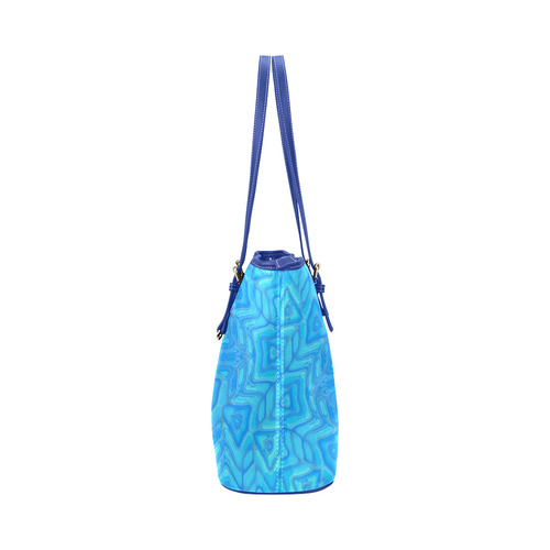 Blue Green and Turquoise Ice Flower Leather Tote Bag/Small (Model 1651)