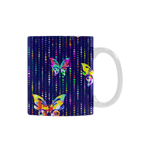 Butterflies On Dotted Lines Pattern White Mug(11OZ)