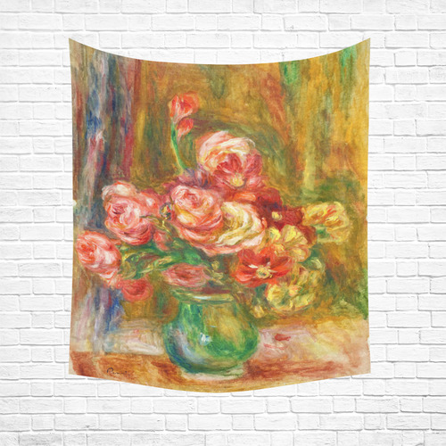 Pierre-Auguste Renoir Vase of Roses Cotton Linen Wall Tapestry 51"x 60"