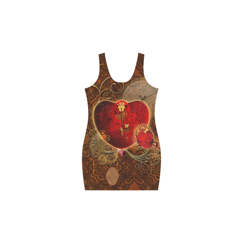 Steampunk, valentines heart with gears Medea Vest Dress (Model D06)
