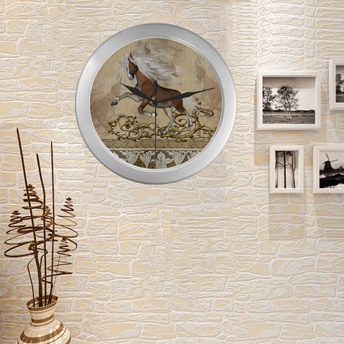 Wonderful wild horse Silver Color Wall Clock