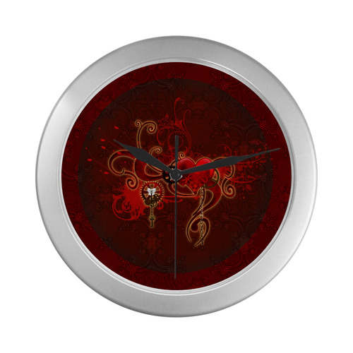 Wonderful steampunk design with heart Silver Color Wall Clock