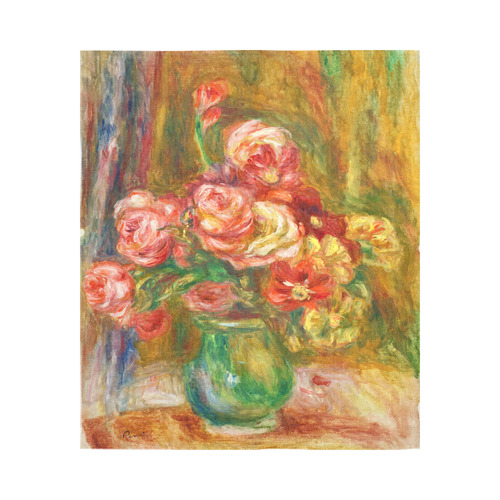 Pierre-Auguste Renoir Vase of Roses Cotton Linen Wall Tapestry 51"x 60"