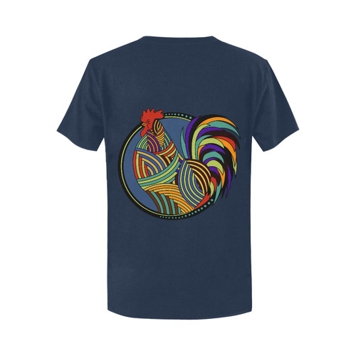 Geometric Art Colorful Rooster Button Women's T-Shirt in USA Size (Two Sides Printing)