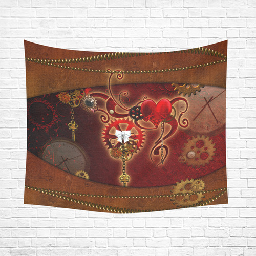 steampunk, hearts, clocks and gears Cotton Linen Wall Tapestry 60"x 51"