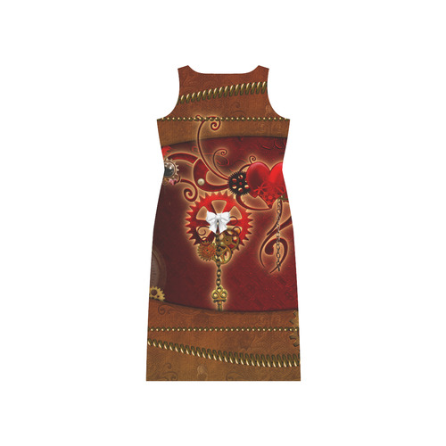 steampunk, hearts, clocks and gears Phaedra Sleeveless Open Fork Long Dress (Model D08)