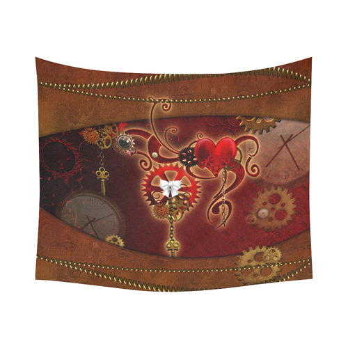 steampunk, hearts, clocks and gears Cotton Linen Wall Tapestry 60"x 51"