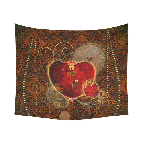 Steampunk, valentines heart with gears Cotton Linen Wall Tapestry 60"x 51"