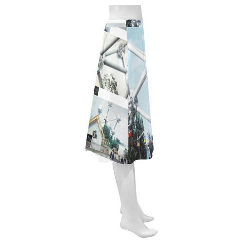 Vintage Brussels Atomium Collage Mnemosyne Women's Crepe Skirt (Model D16)