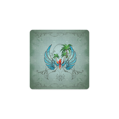 cute parrot with wings and palm Square Coaster