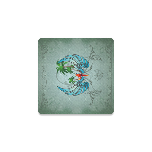 cute parrot with wings and palm Square Coaster